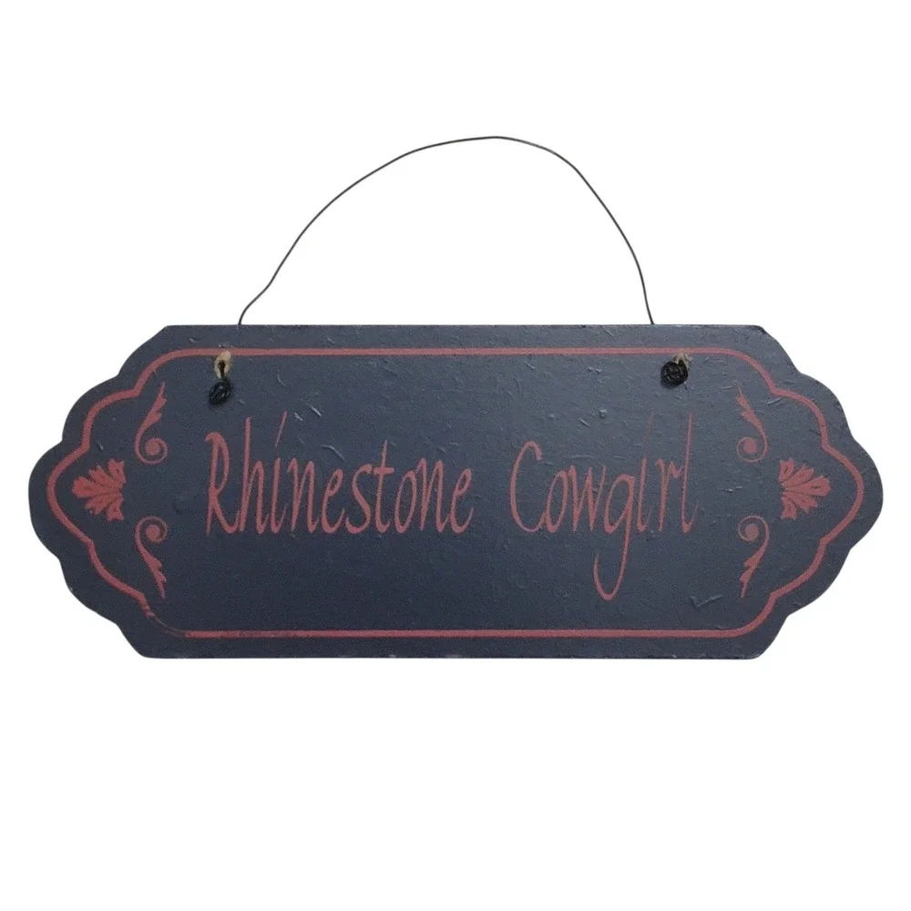 Outlaw Iron Works Rhinestone Cowgirl Wall Sign Navy Blue Red Western Decor